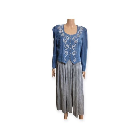 Vintage Plaza South Western Charm Gingham & Denim Dress 12 - Picture 1 of 8